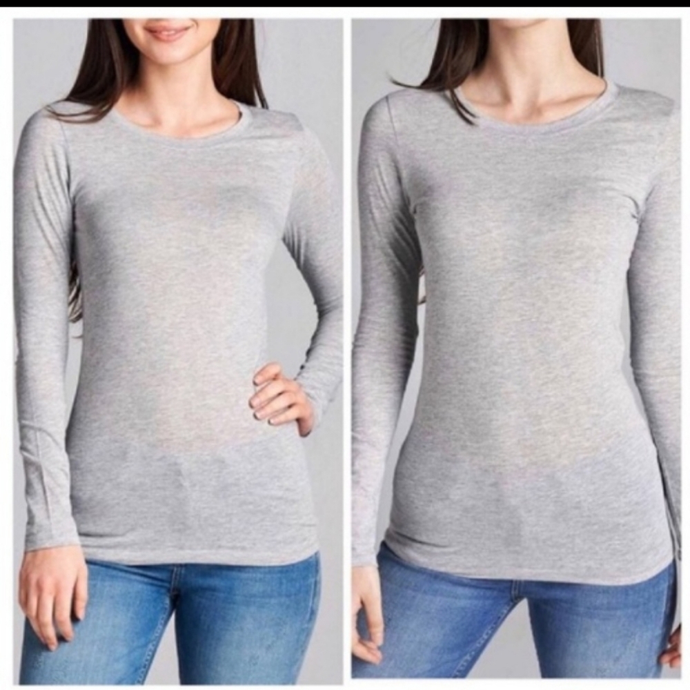 Long Sleeve Crew Neck T Shirt (Gray)